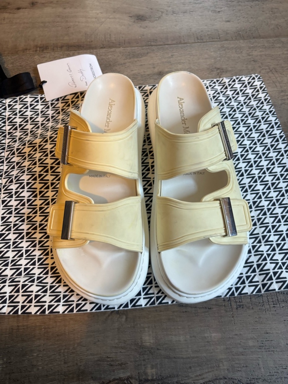 Alexander McQueen Pale Yellow Leather Double-Strap Slide Sandals